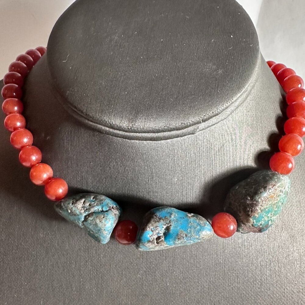 Carnelian Crescent Valley Turquoise Sterling Silver Necklace Choker Handmade 925